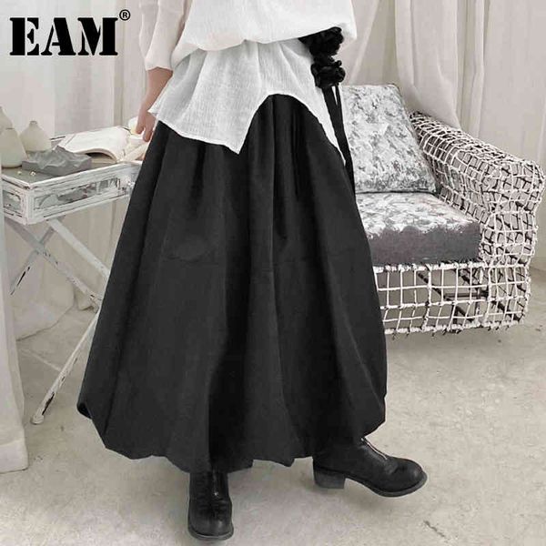 

[eam] high elastic waist black casual long pleated temperament half-body skirt women fashion spring autumn 1dd7033 21512