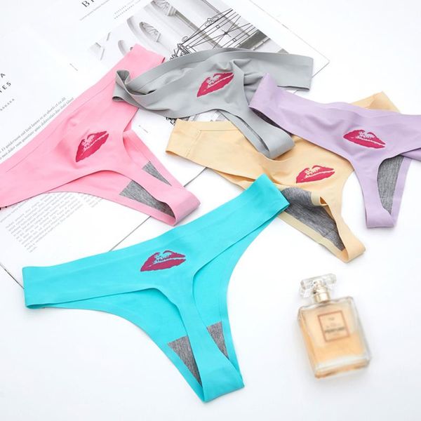 

ladies lingerie thongs lip print panties underwear women plus size t-back seamless string pantei comfort underpant women's, Black;pink