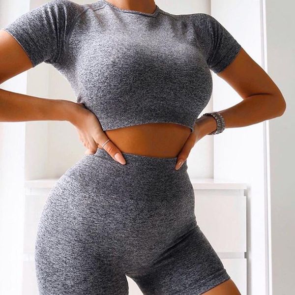 

yoga outfit xme set 2 piece gym clothing workout tracksuit crop high waist biker shorts sportwear sportsuit running 2021