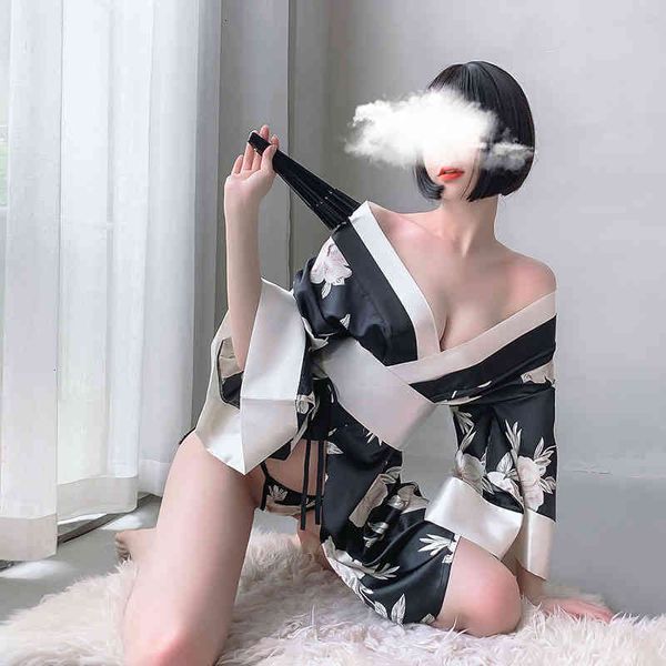

lingerie robe dress porno pajamas soft silk belt japanese kimono cosplay outfit for women traditional underwear, Black;white