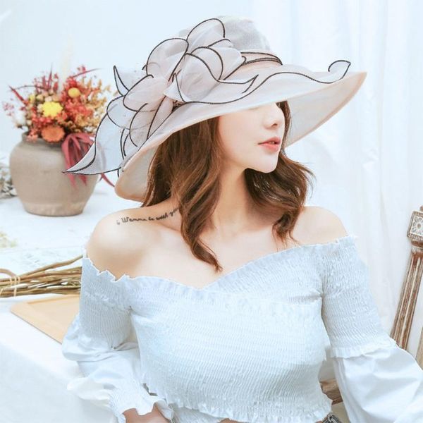 

wide brim hats women hat charming tulle headdress flower sun hair decoration timeless girls headwear for vacation ., Blue;gray
