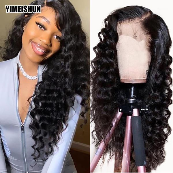 

loose deep wave lace front wig 28 inch t part wigÂ human hair 4x4 closure human pre plucked brazilian1, Black;brown
