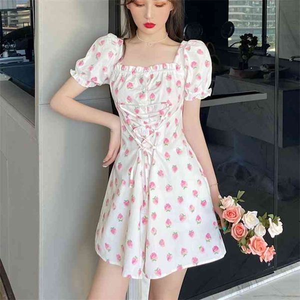 

strawberry dress women elegant boho beach fairy mini casual summer korean japan style bandage party for 210514, Black;gray