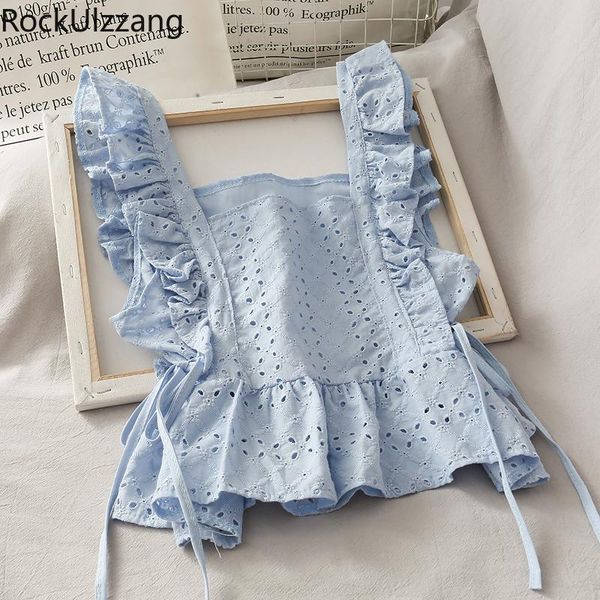 

frill ruffle square side drawstring adjust waist elegant shirt summer cute solid vintage t-shirt fashion crop lace cropped women's, White