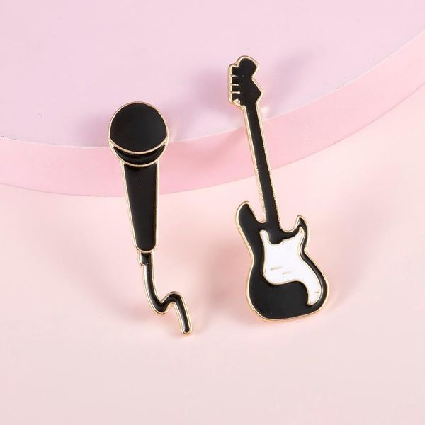 

pins, brooches lovely enamel brooch badge decoration metal guitar microphone pin wholesale jewelry gifts for women, Gray