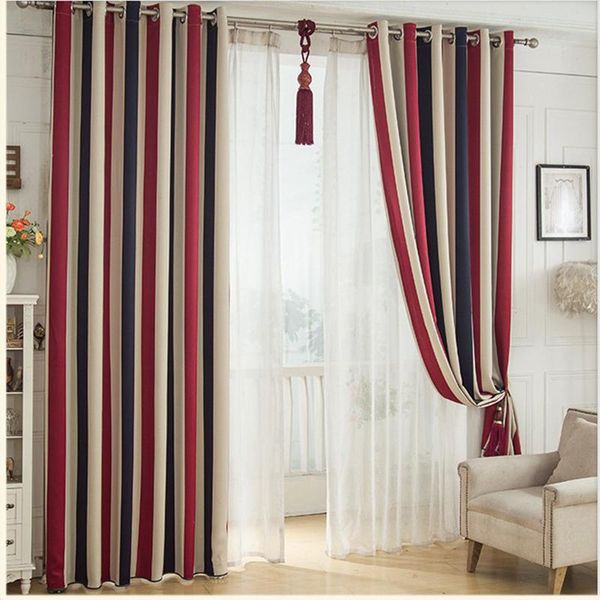 

curtain & drapes 3 color vertical stripes blackout window living room decorations bedroom cloth curtains kitchen