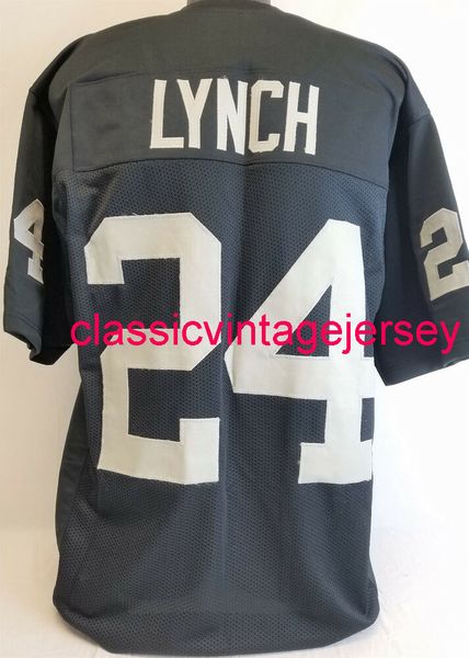 Maglia da calcio nera cucita su misura di Marshawn Lynch da uomo e donna