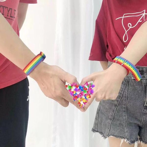 

tennis 2021 korean rainbow strap bracelet fashion couples bracelets colorful wristband for women men, Golden;silver