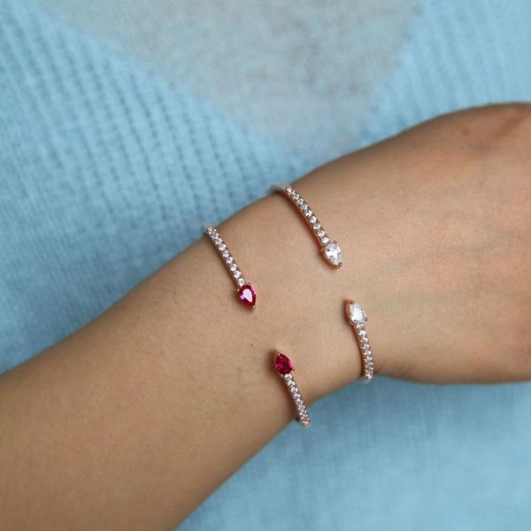 

bangle rose gold color sparking clear cubic zirconia cz open cuff elegant fashion women jewelry red white classic bracelets, Black