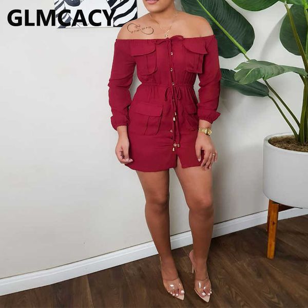 

women long sleeve off shoulder pockets design bodycon mini dresses 210702, Black;gray