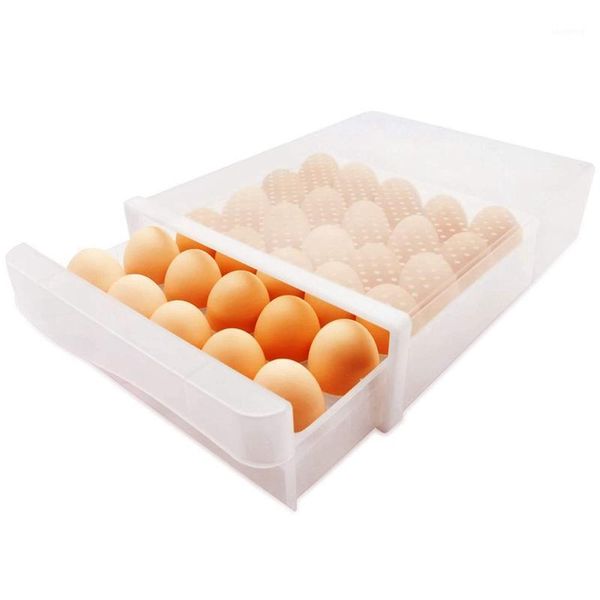 

30-count egg holder for refrigerator, storage container, plastic clear refrigerator trays kitchen bottles & jars