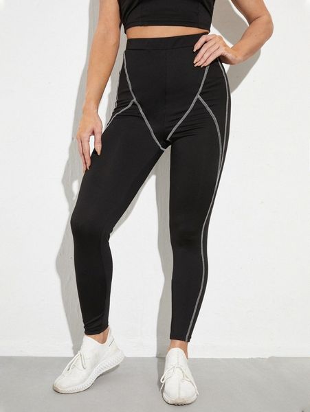 

contrast titching high waist leggings p4vq#, Black