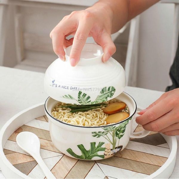 

cartoon cute animals classical creative instant noodles bowl with lid ceramic student job soup bowls