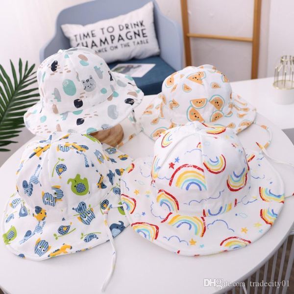 

new cartoon children sun hats girls summer sunscreen beach hat cotton bucket hat for boys summer fisherman hats baby sun caps1, Blue;gray