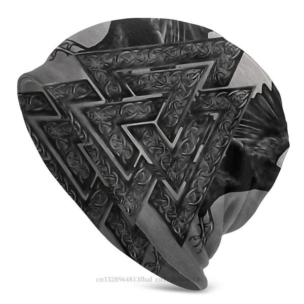 

valknut symbol and ravens bonnet homme outdoor knitting hat vikings skullies beanies caps for men women style cotton hats, Blue;gray