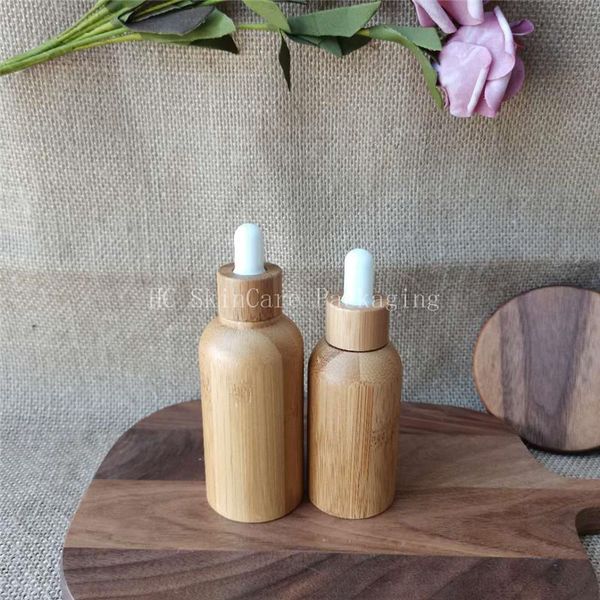

storage bottles & jars 100pcs/lot biodegradable bamboo emulsion dropper bottle white rubber skincare cosmetic packaging contain