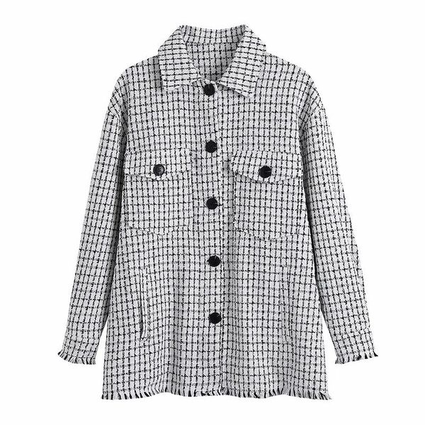 

women's jackets aachoae women vintage plaid printed jacket coats single breasted turn down collar female casual loose outerwear, Black;brown