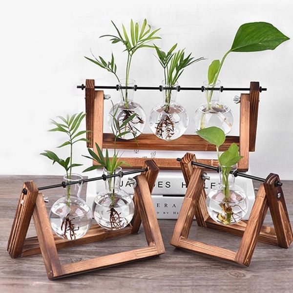 

hydroponic vase glass bottle sturdy beautiful wooden outdoor micro hydroponics bracket family transparent balcony vases