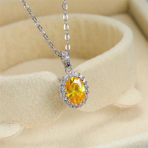 

pendant necklaces luxury female yellow oval necklace rose gold silver color dainty bridal crystal wedding for women