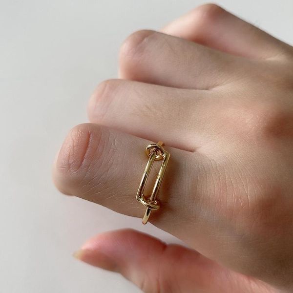 

cluster rings pull circle gold ring 925 sterling silver adjustable geometric line open for women gift fashion jewelry, Golden;silver