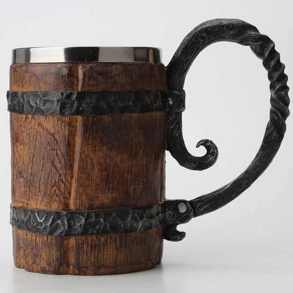 

mugs 550ml wood style beer mug simulation wooden barrel cup double wall drinking metal insulated 1pcs bar