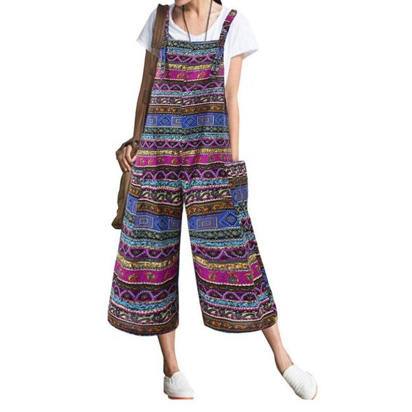 

boho style women wide leg jumpsuits retro sleeveless striped pockets bib overall pants female women's & rompers, Black;white