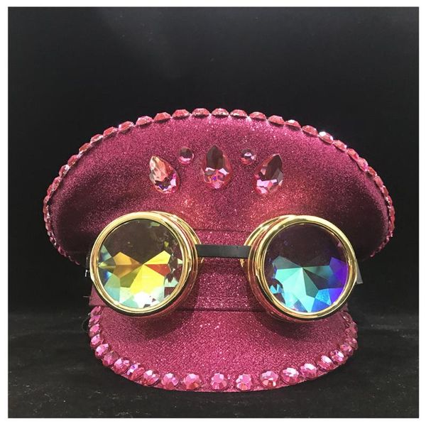 

berets steampunk women fashion pink hat with metal classes performance military captain adult, Blue;gray