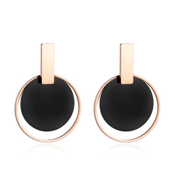 

stud black disc & rose gold circle earrings for women exaggeration stainless steel jewelry pendientes mujer moda je18089, Golden;silver