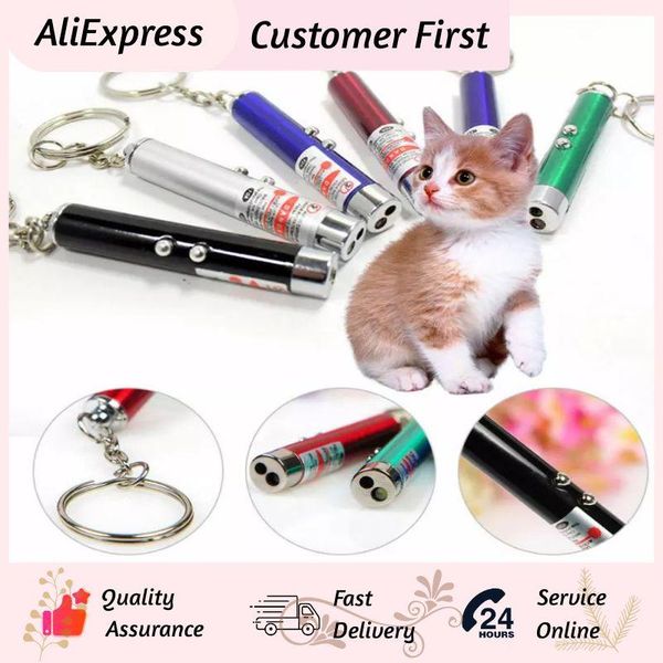 

cat toys funny 2-in-1 laser lazer pen pointer keychain keyring torch dog stick toy interactive with accessories