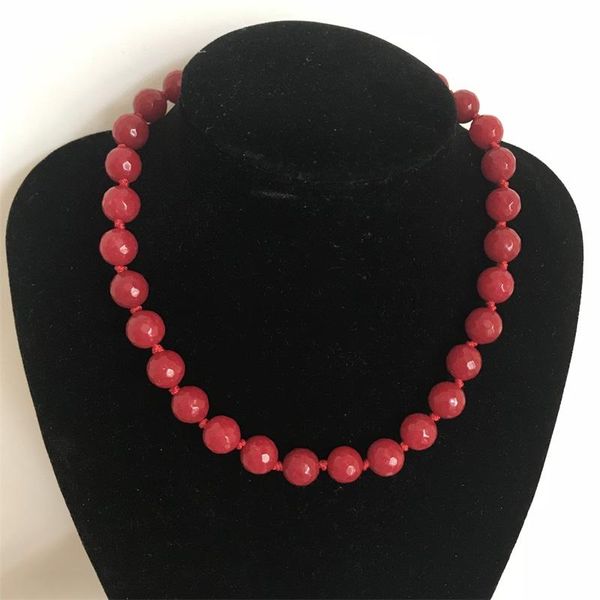 

chokers vintage classic natural stone jewelry handmade simply red rubies deep beaded rope chain strand necklace faceted knot, Golden;silver