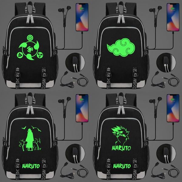 

backpack luminous green uzumaki naruto usb headphone jack boy girl kids school bag women bagpack canvas men packsack bookbag