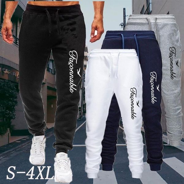 

men's pants autumn and winter men jogging solid color drawstring plush thick warm sweatpants trousers casual sports slim, Black