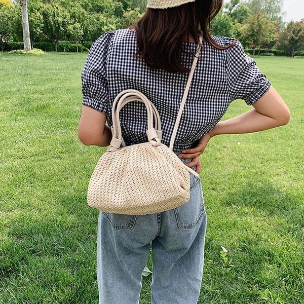 

evening bags straw woven cloud for women 2021 summer pu leathe handbags shoulder bag holiday beach crossbody female