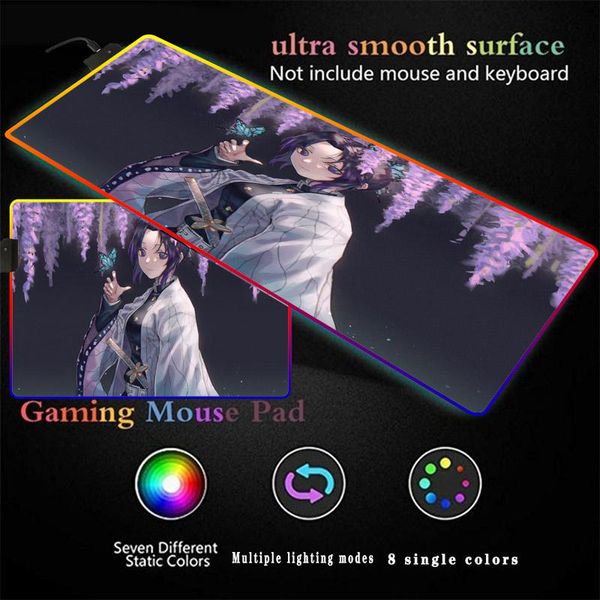 

mouse pads & wrist rests anime kimetsu no yaiba butterfly rgb gaming pad led lighting usb cable colorful desk for lapdesktop