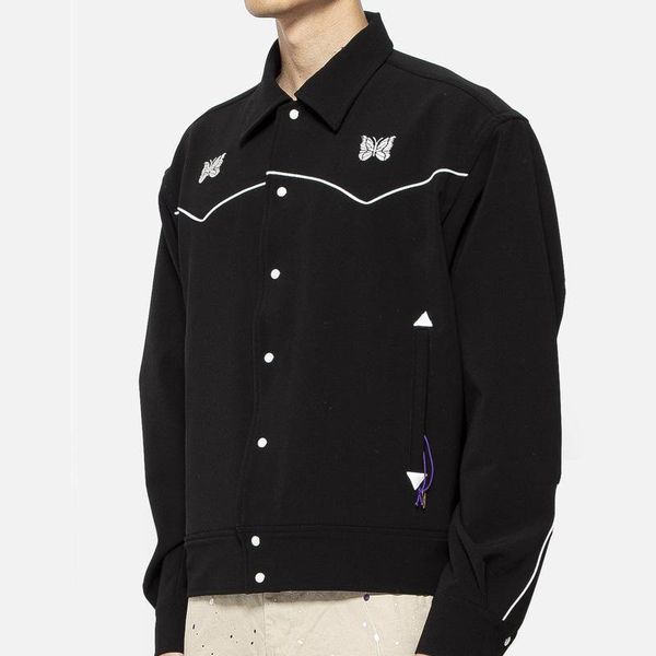 

men's jackets awge men women 1:1 butterfly embroidery streetwear fashion couple black coat all-match quality needles jacket, Black;brown