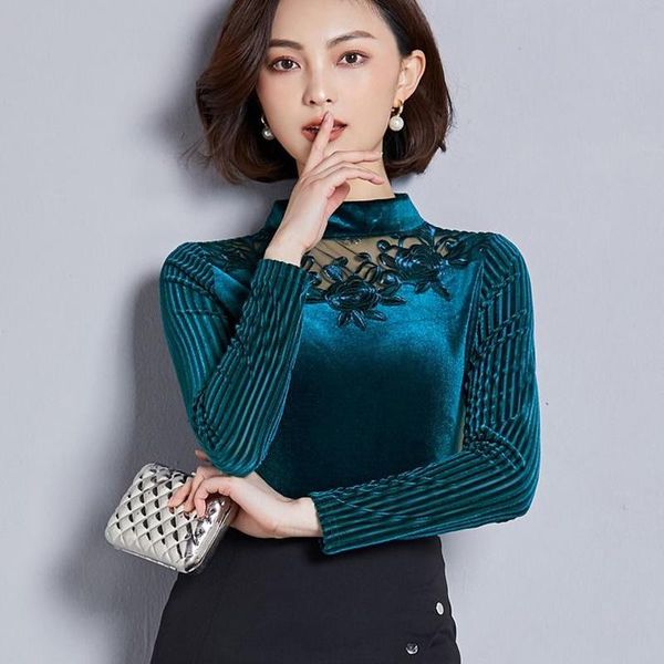 

women's blouses & shirts autumn winter women blouse velvet vintage long-sleeved casual loose ladies female clothes, White