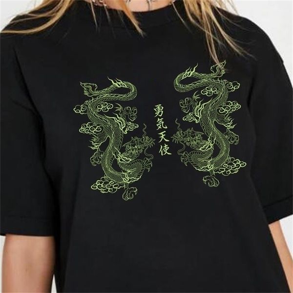 

dragon print vintage t shirt women edgy fashion punk streetwear t-shirt harajuku graphic tees grunge aesthetic clothes 210512, White