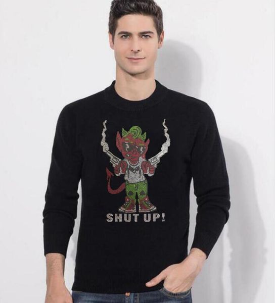 

men's sweaters cartoon design sweater drill man with guns handsome rhinestones men, White;black