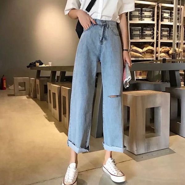 

mom wide leg jeans woman plus size spring autumn cotton denim harem pants long large boyfriend for women women's, Blue