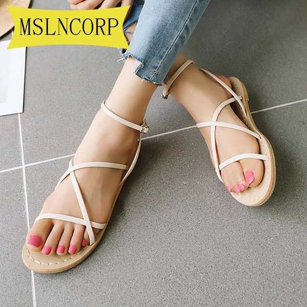 

plus size 34-43 fashion women sandals flat heel lace sandal back strap summer shoes gladiator casual narrow band shoe, Black