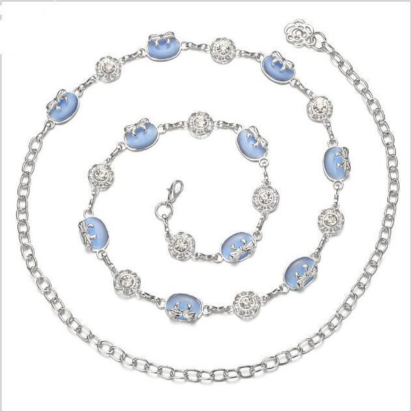 

belts 2021 metal waist chain rhinestone cat eye sailor dance dress ladies thin belt, Black;brown