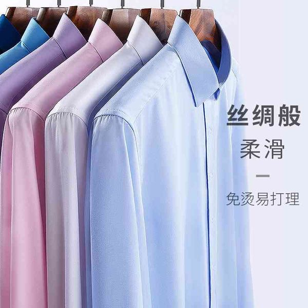 

white men's long sleeve slim fit business tooling elastic bamboo fiber non iron professional dress shirt embroidery, White;black
