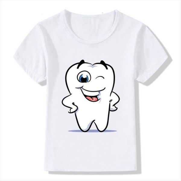 

cute tooth cartoon print funny t shirts girls kids summer boy clothes, Blue