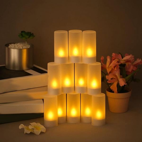 

candles rechargeable flameless candle,12 pcs yellow light led flickering tea lights&12 frosted cups,with charging base,uk plug 2021