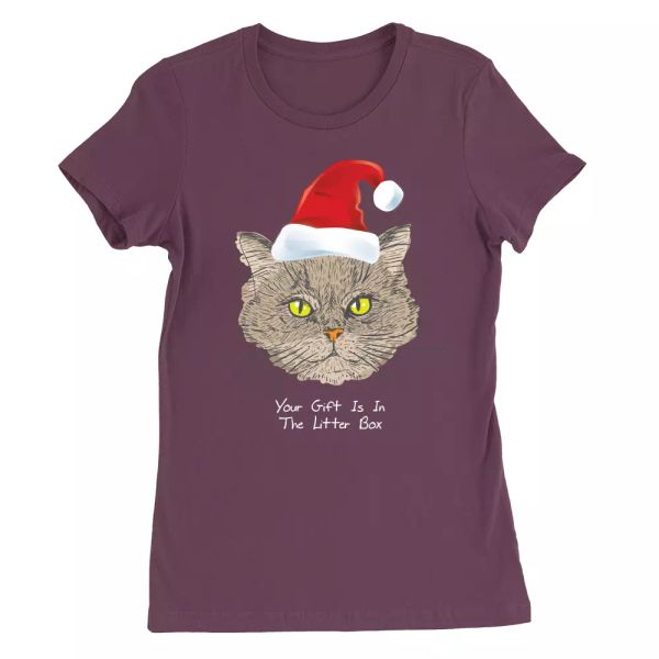 

gift is in the box womens t-shirt funny cat christmas present gift, White;black