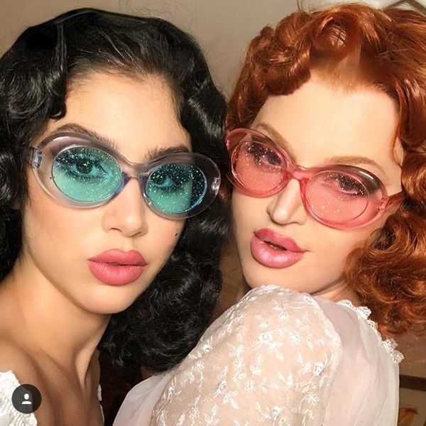 

sunglasses women oval sun glasses glitter lenses eyewear candy colorful classic transparent frame uv400 retro pink sunglass cool, White;black