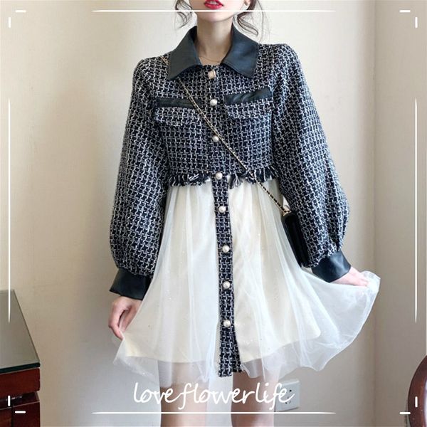 

french vintage mini dress women long sleeve button fairy retro party dress female dress korean autumn clothing 210521, Black;gray