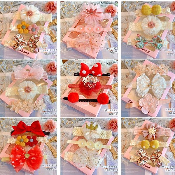 

hair accessories 5set/lot kids headband set elastic bow crown band born infant lace flower hairbands girl, Slivery;white