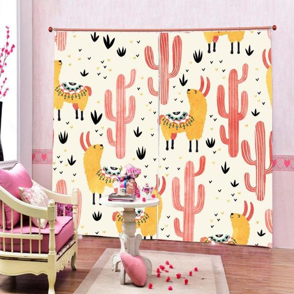 

curtain & drapes 2 panels alpaca cactus printing thermal insulated blackout light blocking room darkening windows drapery