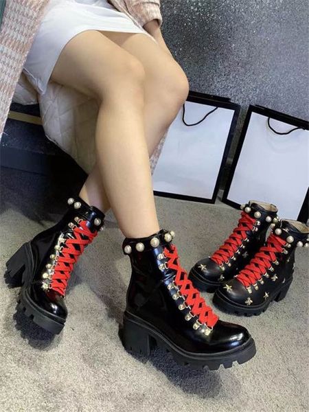 

Genuine Leather Women Ankle Booties Embroidered Laureate Platform Martin Boots Chunky Heel Trail Ankle Boot Winter Boot, 01